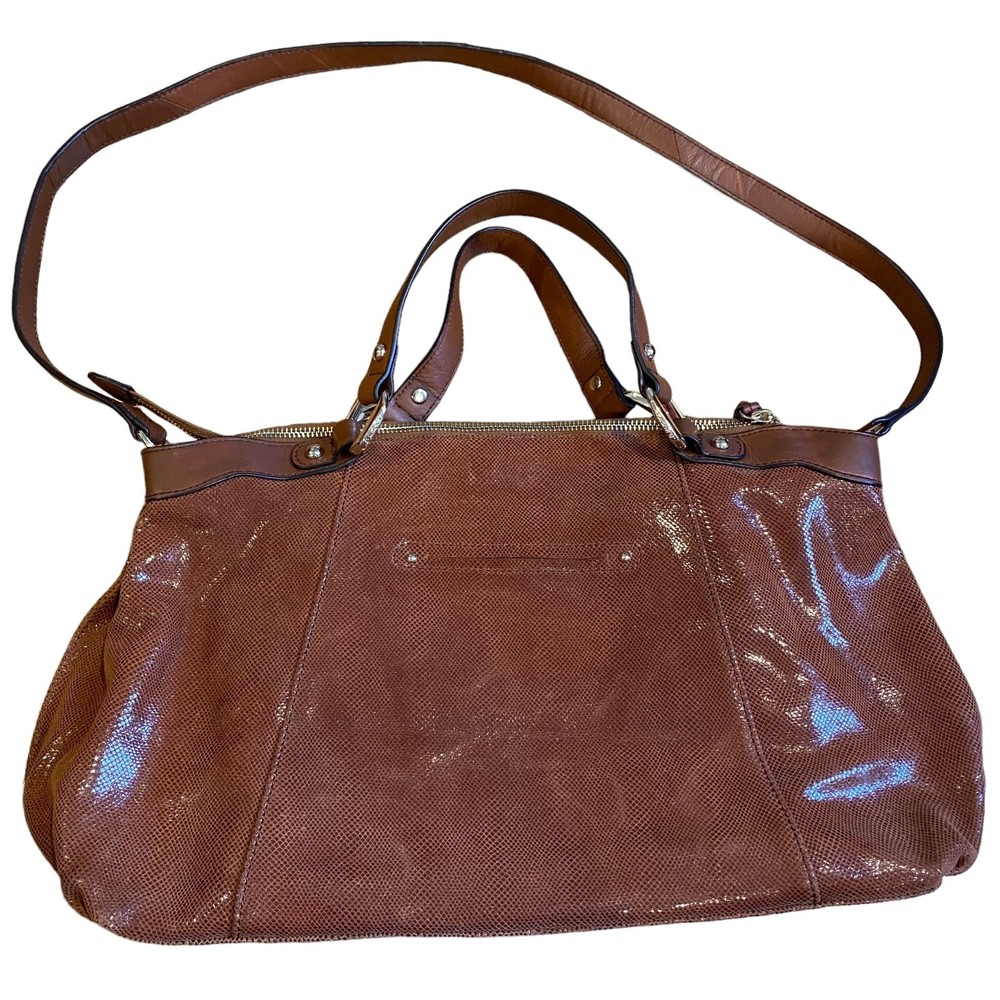 B Makowsky Brown Lombard Leather Designer Satchel Crossbody Bag - Picture 5 of 14